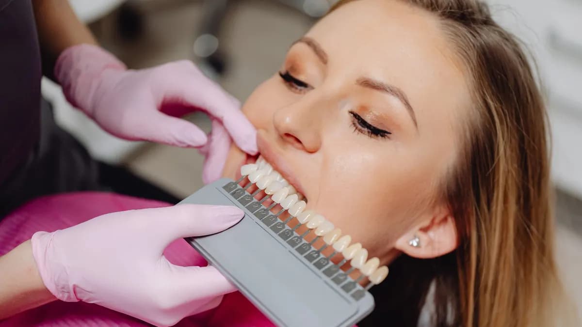 Cosmetic dentistry combining veneers, gum line and shade